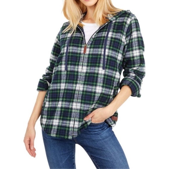 LL Bean Hooded Flannel Zip-up Women's Size L - Picture 5 of 8
